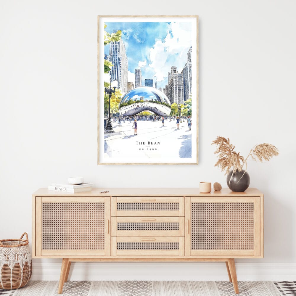 Chicago The Bean Cloud Gate Watercolor Art Print - Shelf - Portrait Chicago The Bean Cloud Gate Watercolor Art Print - Shelf - Portrait