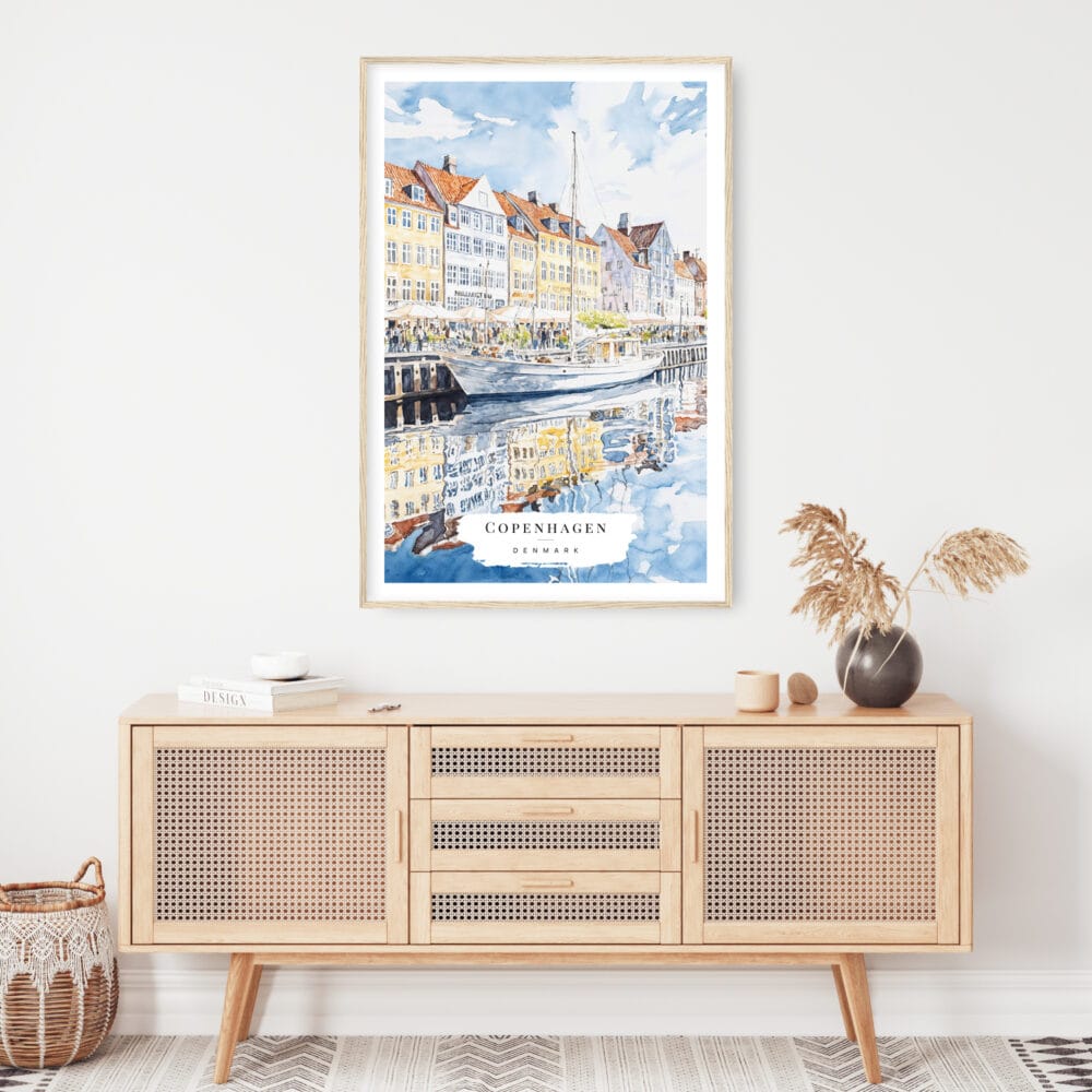 Copenhagen Denmark Watercolor Art Print - Shelf - Portrait Copenhagen Denmark Watercolor Art Print - Shelf - Portrait