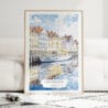 Copenhagen Denmark Watercolor Art Print - Wood Frame standing on Floor