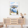 Crater Lake Watercolor Art Print - Shelf - Portrait