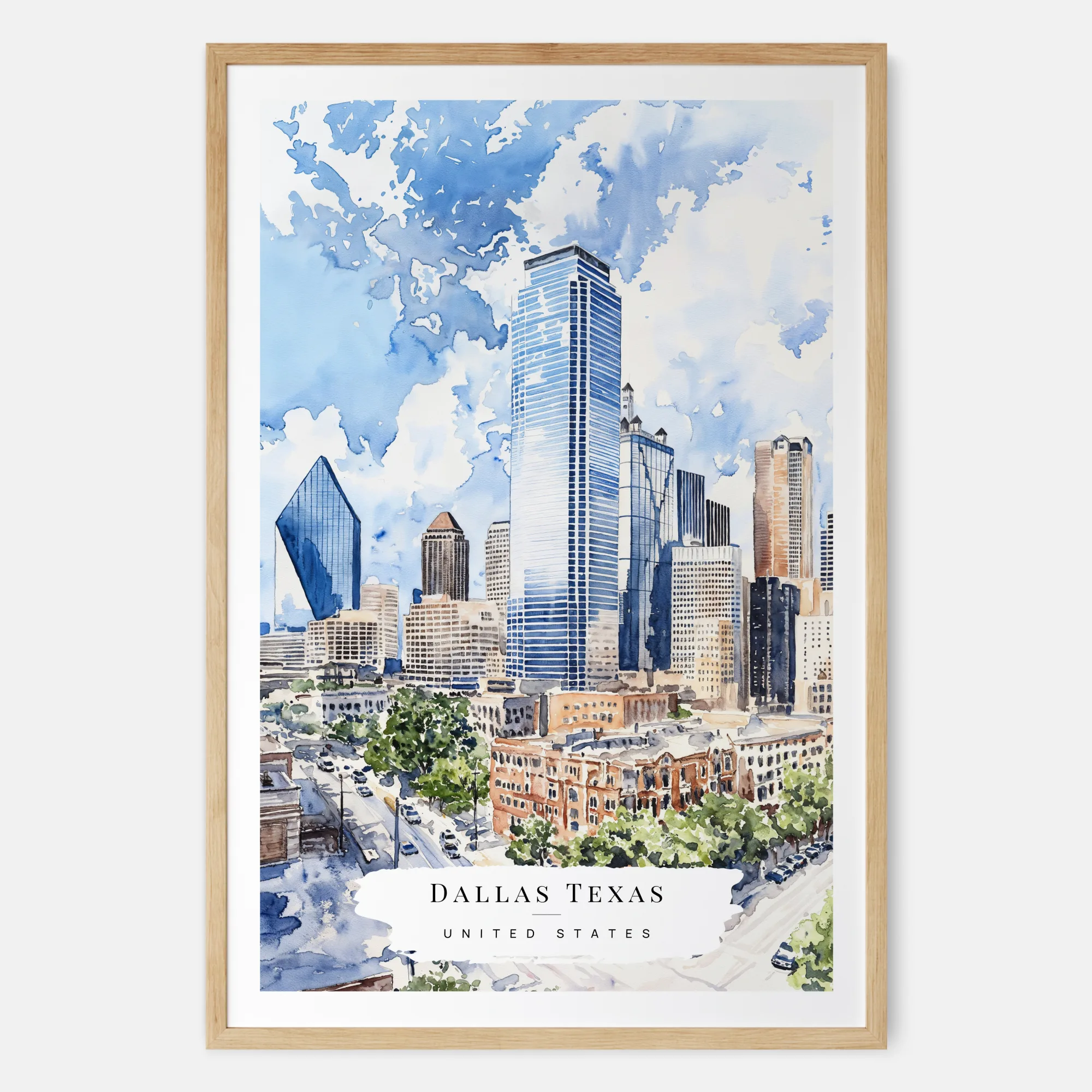 Dallas Texas Watercolor Print - Texas Art Print