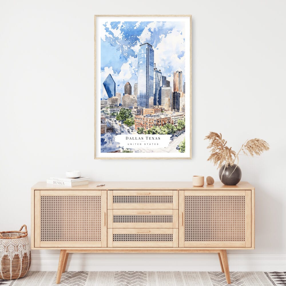 Dallas Texas Watercolor Art Print - Shelf - Portrait Dallas Texas Watercolor Art Print - Shelf - Portrait