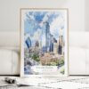 Dallas Texas Watercolor Art Print - Wood Frame standing on Floor