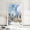 Dallas Texas Watercolor Art Print - Wood Frame standing on Floor
