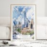 Dallas Texas Watercolor Art Print - Wood Frame standing on Floor