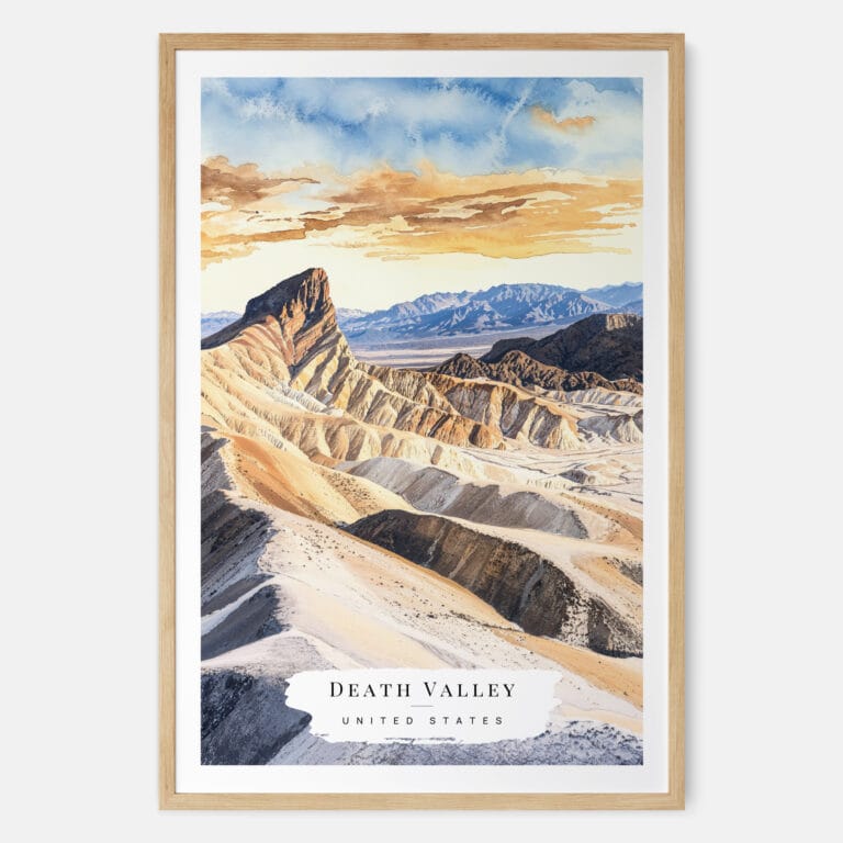 Death Valley National Park Watercolor Art Print - Main - Wood Frame