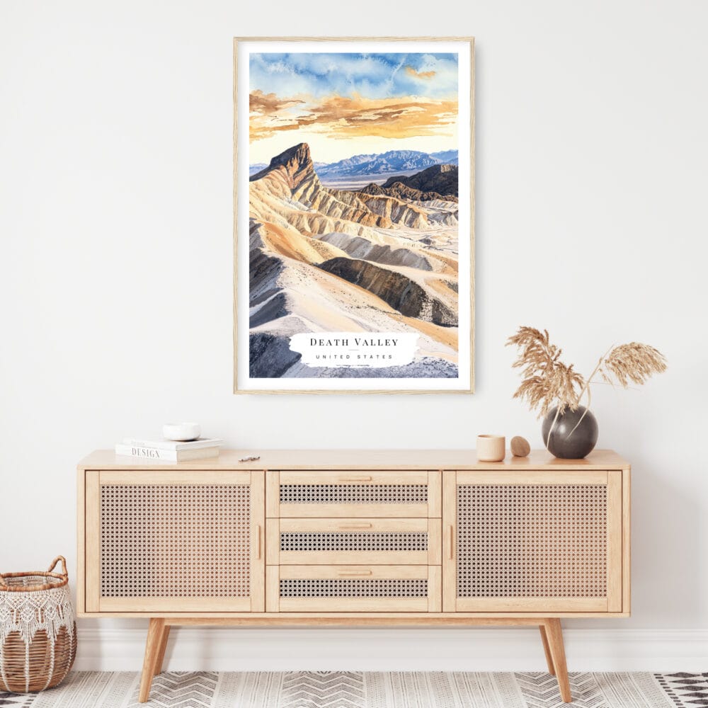 Death Valley National Park Watercolor Art Print - Shelf - Portrait Death Valley National Park Watercolor Art Print - Shelf - Portrait