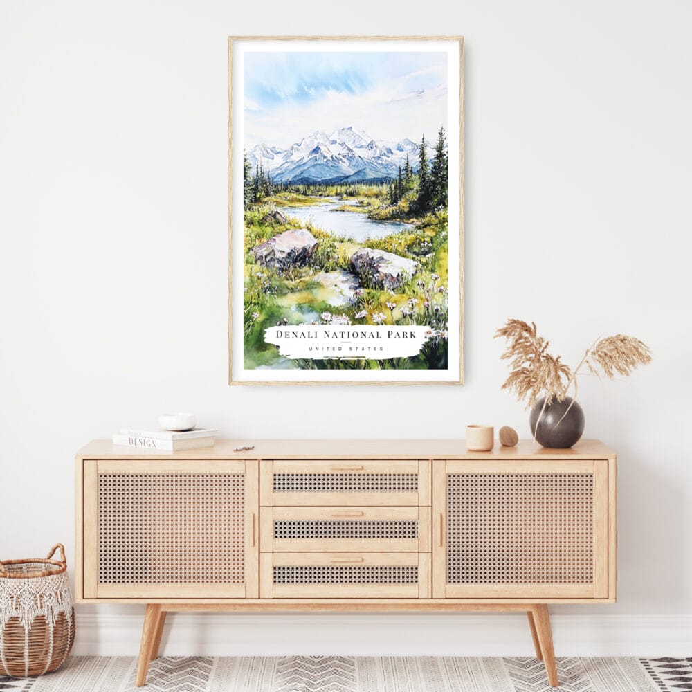 Denali National Park Watercolor Art Print - Shelf - Portrait Denali National Park Watercolor Art Print - Shelf - Portrait
