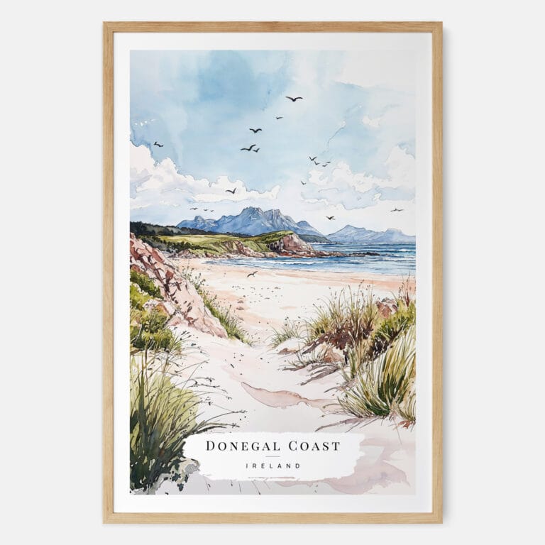 Donegal Coast Watercolor Art Print - Main - Wood Frame