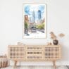 Downtown Philadelphia Watercolor Art Print - Shelf - Portrait