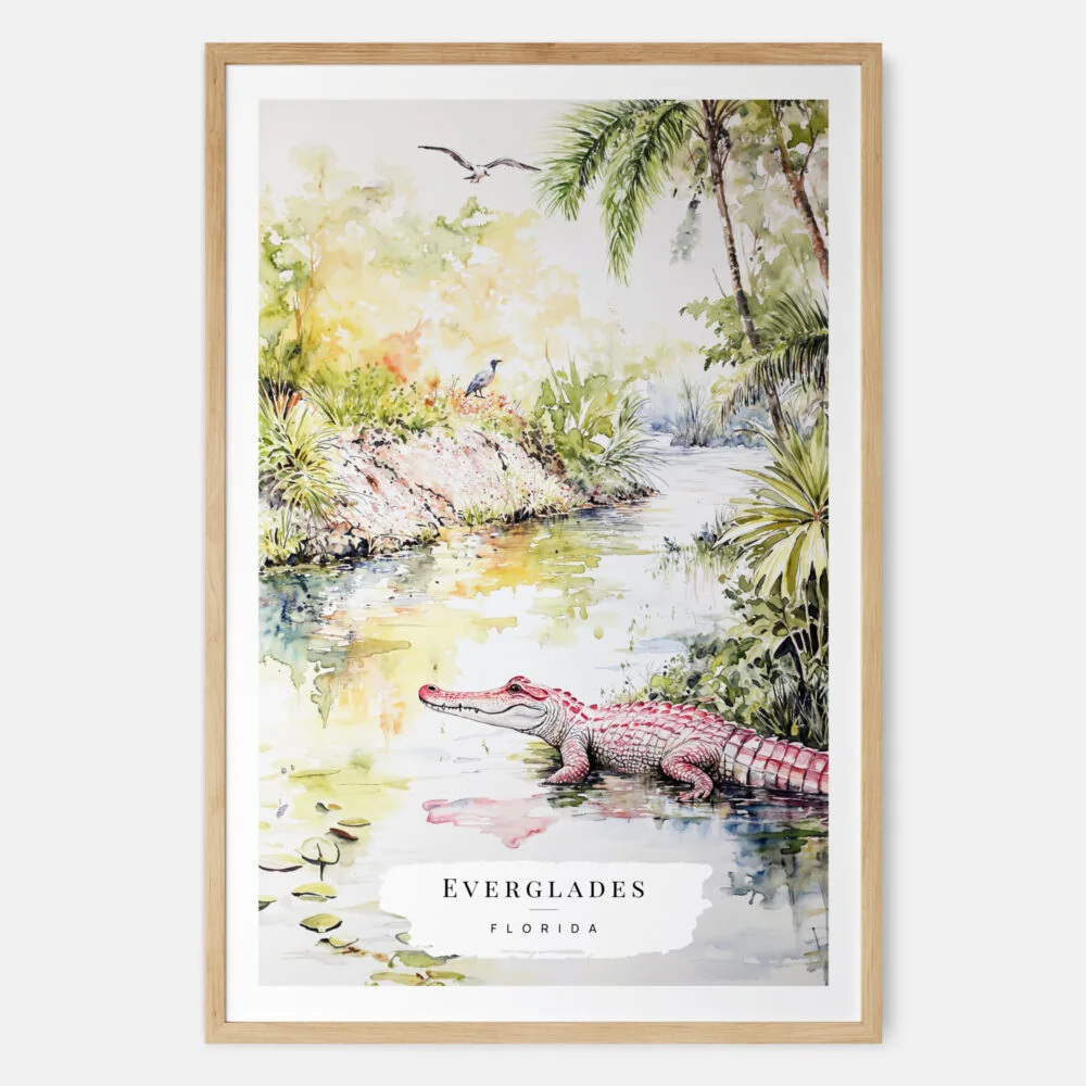 Florida Everglades Watercolor Art Print - Main - Wood Frame