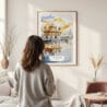 Framed Amritsar India Watercolor Wall Art - In Living Room with Woman Looking at it - Portrait