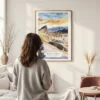 Framed Death Valley National Park Watercolor Wall Art - In Living Room with Woman Looking at it - Portrait