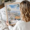 Framed Funchal Portugal Watercolor Wall Art - Woman Holding - Portrait