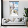 Framed Golden Gate Bridge Watercolor Wall Art - Living Room - Portrait