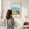 Framed Great Basin National Park Watercolor Wall Art - In Living Room with Woman Looking at it - Portrait