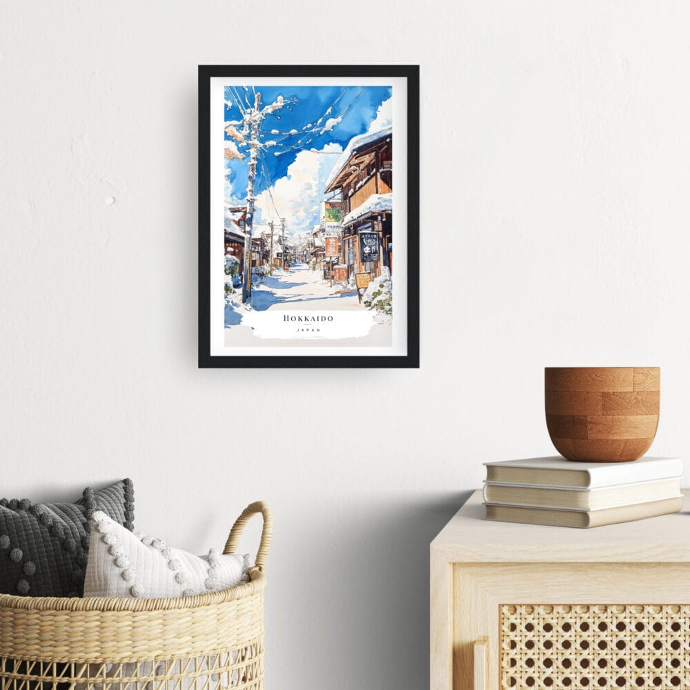 Framed Hokkaido Village Watercolor Wall Art - Hallway - Portrait Framed Hokkaido Village Watercolor Wall Art - Hallway - Portrait