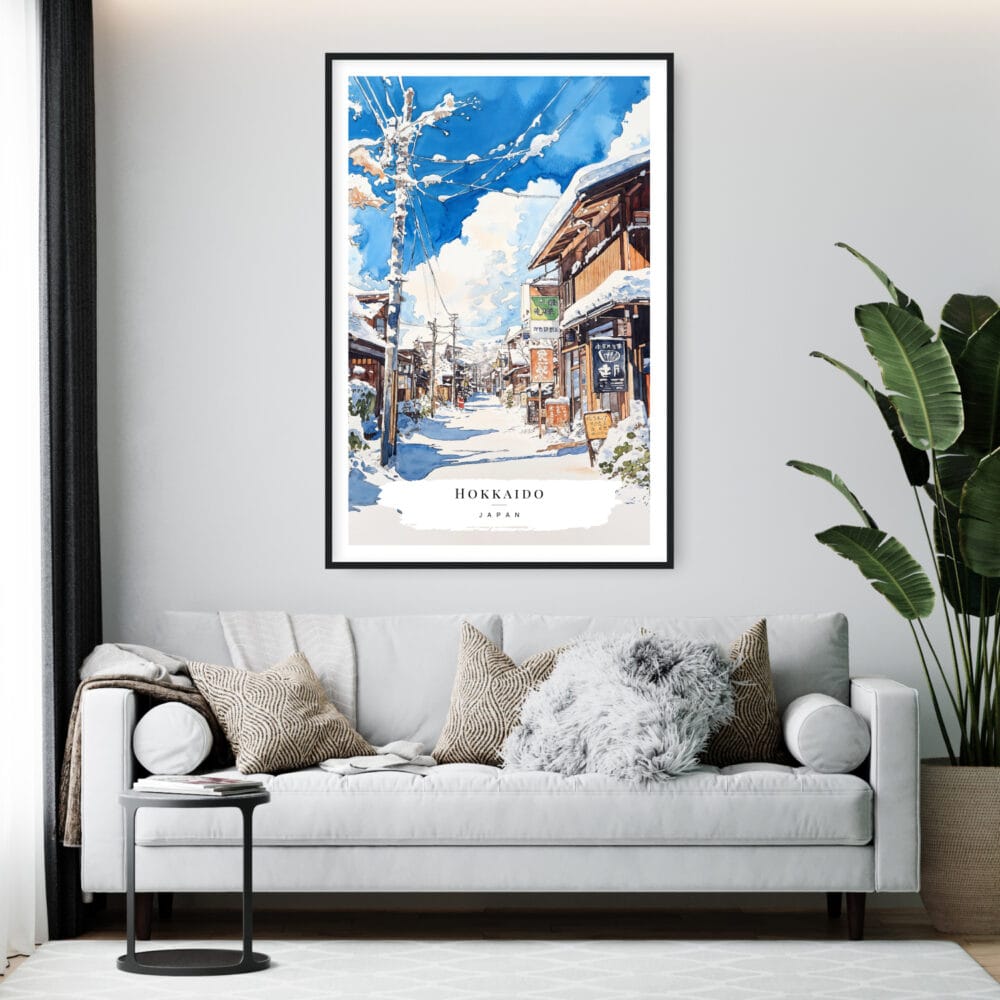 Framed Hokkaido Village Watercolor Wall Art - Living Room - Portrait Framed Hokkaido Village Watercolor Wall Art - Living Room - Portrait
