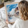 Framed Hokkaido Village Watercolor Wall Art - Woman Holding - Portrait