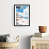 Framed Honolulu Waikiki Beach Watercolor Wall Art - Hallway - Portrait