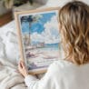 Framed Honolulu Waikiki Beach Watercolor Wall Art - Woman Holding - Portrait