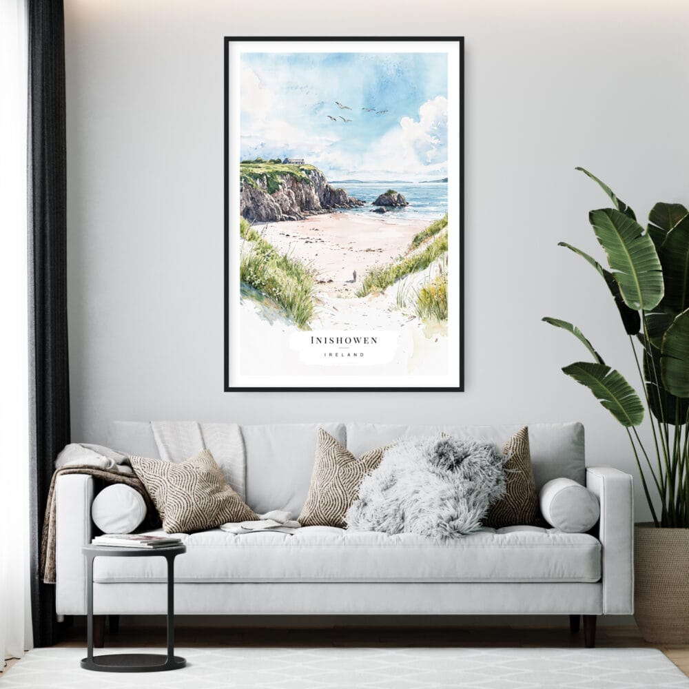 Framed Inishowen Ireland Watercolor Wall Art - Living Room - Portrait Framed Inishowen Ireland Watercolor Wall Art - Living Room - Portrait