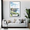 Framed Ireland Cliffs of Moher Watercolor Wall Art - Living Room - Portrait