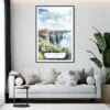 Framed Ireland Cliffs of Moher Watercolor Wall Art - Living Room - Portrait