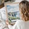 Framed Ireland Cliffs of Moher Watercolor Wall Art - Woman Holding - Portrait