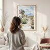 Framed Joshua Tree Watercolor Wall Art - In Living Room with Woman Looking at it - Portrait