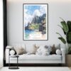 Framed Kauai Na Pali Coast Watercolor Wall Art - Living Room - Portrait