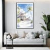 Framed Key West Beach House Watercolor Wall Art - Living Room - Portrait