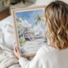 Framed Key West Beach House Watercolor Wall Art - Woman Holding - Portrait