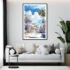 Framed Key West Duval Street Watercolor Wall Art - Living Room - Portrait