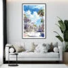Framed Key West Duval Street Watercolor Wall Art - Living Room - Portrait