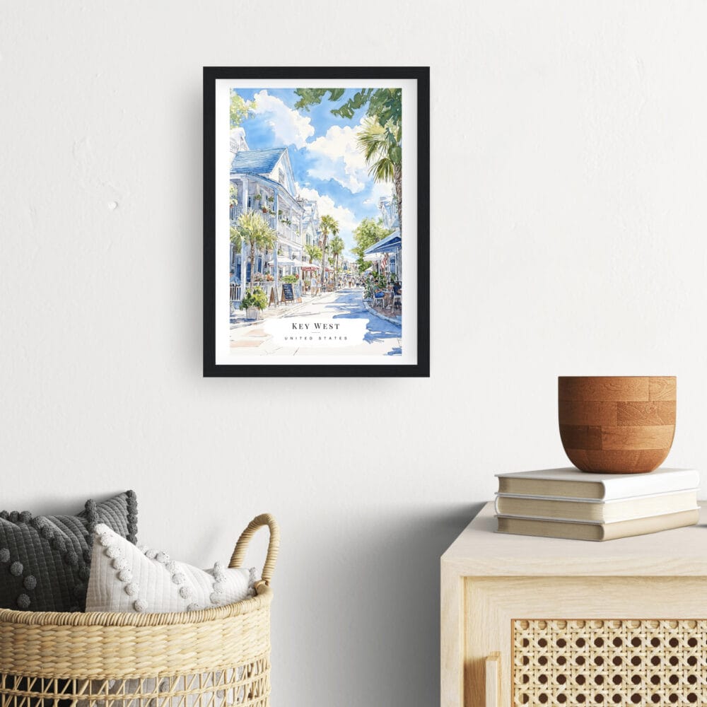 Framed Key West Florida Watercolor Wall Art - Hallway - Portrait Framed Key West Florida Watercolor Wall Art - Hallway - Portrait