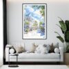 Framed Key West Florida Watercolor Wall Art - Living Room - Portrait
