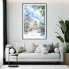 Framed Key West Florida Watercolor Wall Art - Living Room - Portrait