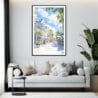 Framed Key West Florida Watercolor Wall Art - Living Room - Portrait