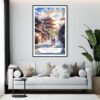 Framed Kyoto Hokan-ji Temple Watercolor Wall Art - Living Room - Portrait