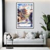 Framed Kyoto Hokan-ji Temple Watercolor Wall Art - Living Room - Portrait