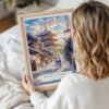 Framed Kyoto Hokan-ji Temple Watercolor Wall Art - Woman Holding - Portrait