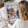 Framed Kyoto Hokan-ji Temple Watercolor Wall Art - Woman Holding - Portrait