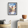 Framed Kyoto Japan Watercolor Wall Art - Hallway - Portrait