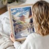 Framed Kyoto Japan Watercolor Wall Art - Woman Holding - Portrait