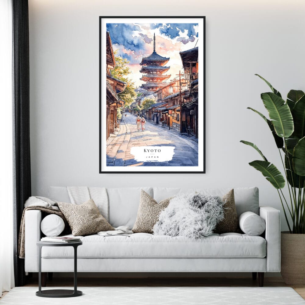 Framed Kyoto Yasaka Pagoda Watercolor Wall Art - Living Room - Portrait Framed Kyoto Yasaka Pagoda Watercolor Wall Art - Living Room - Portrait