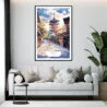 Framed Kyoto Yasaka Pagoda Watercolor Wall Art - Living Room - Portrait