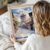 Framed Kyoto Yasaka Pagoda Watercolor Wall Art - Woman Holding - Portrait