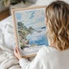 Framed Lake Windermere Cumbria Watercolor Wall Art - Woman Holding - Portrait