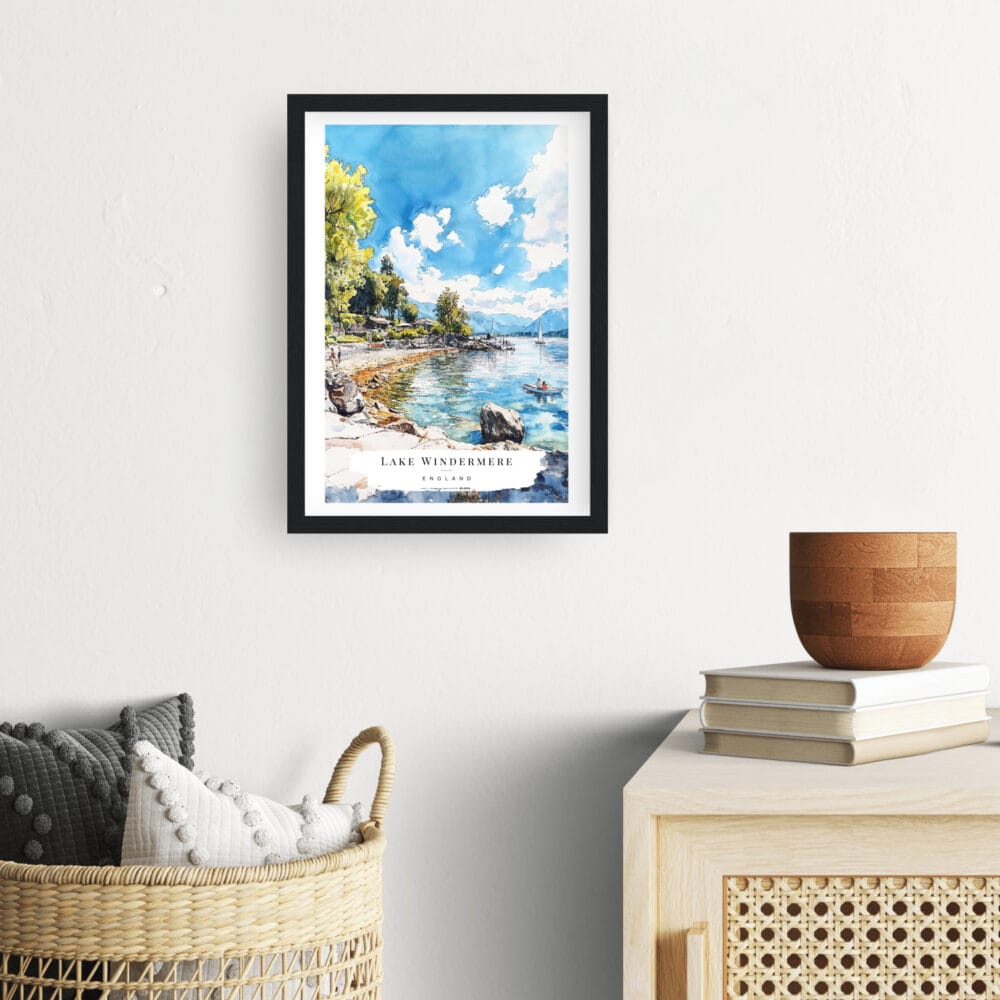 Framed Lake Windermere Watercolor Wall Art - Hallway - Portrait Framed Lake Windermere Watercolor Wall Art - Hallway - Portrait
